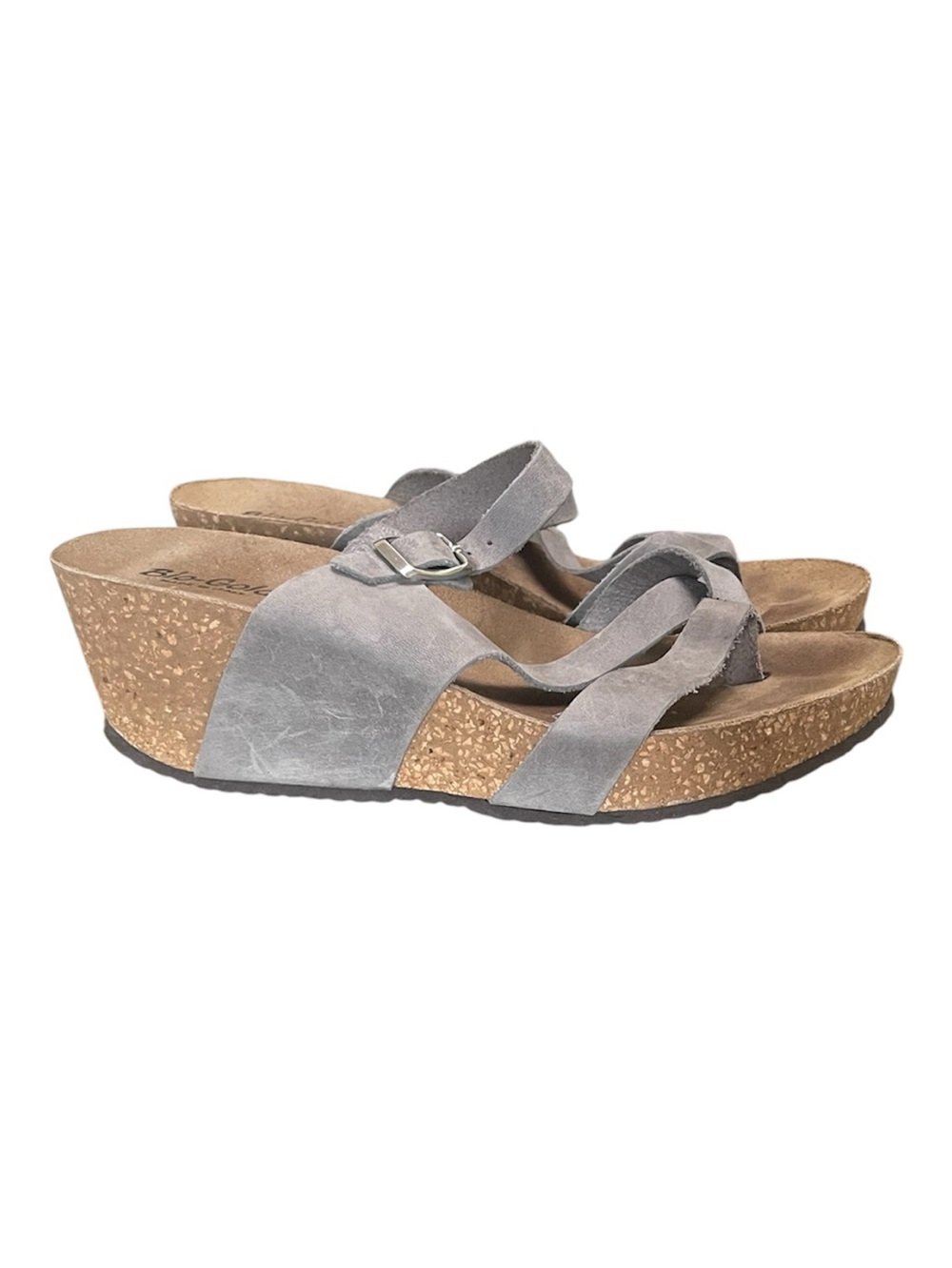 Bio-Gold Glass Ceiling Leather Sandal Wedges (Size Not Labeled) Size 9 Gray